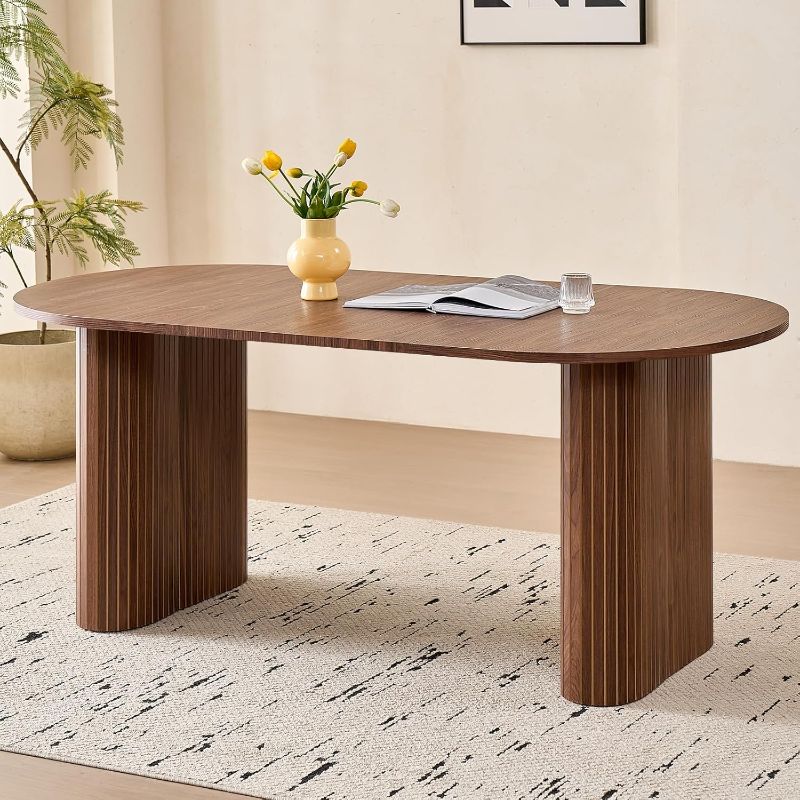 Photo 1 of 70.8" Oval Dining Table for 4 6 Person, Modern Farmhouse Kitchen Dinner Table for Breakfast Dining Receiption Room, Brown