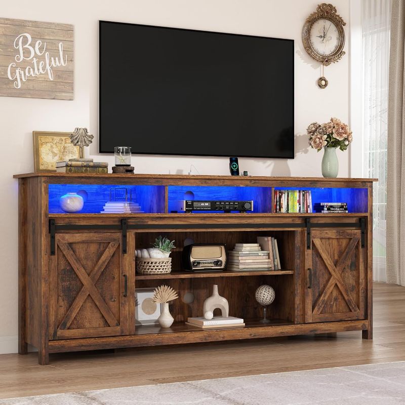 Photo 1 of Box B 2/2 57" LED Farmhouse TV Stand for 65/60/55 Inch TVs,Tall Entertainment Center Storage Cabinets w/Power Outlets and Sliding Barn Door,Rustic TV Stands for Living Room,Media Console Cabinet (Brown)