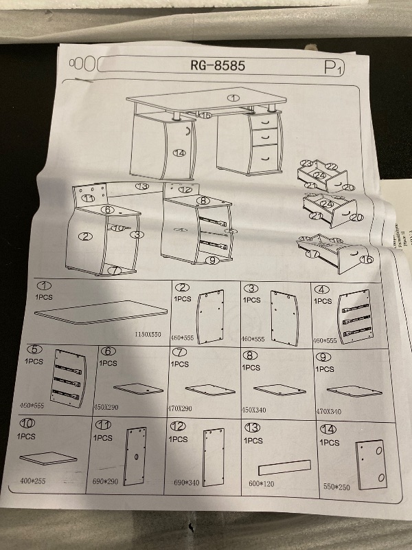 Photo 1 of Box 2/2 Black Deluxe Design Computer Desk with Cabinet and 3 Drawers for Home Office Table Workstation - New (Black)