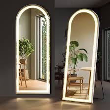Photo 1 of 3 Color Lighting Full Body Mirror 60"x 16" Arched Floor Mirror with Lights Wall Mounted Free Standing Leaning for Home, White