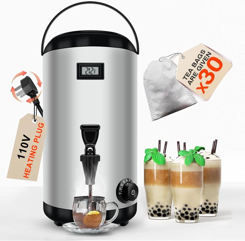 Photo 1 of Insulated Beverage Dispenser-WITH HEATING,75 Cup Hot Drink Beverage for Catering-Stainless Steel Hot Beverage Dispenser 12 L/3.2 Gallon Hot Coffee Dispenser with Spigot for tea, Water,(silver)