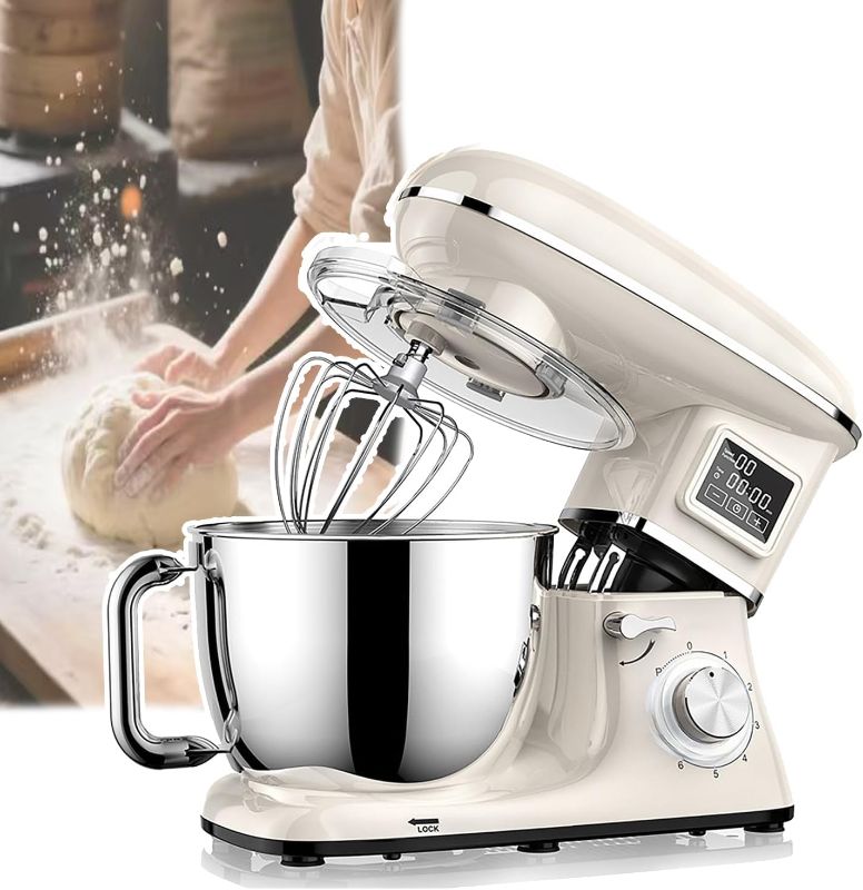 Photo 1 of 1500W Commercial Stand Mixer, 3-In-1 Stand Mixer- With 6 Pulse Settings, With Dough Hook+ Whisk+ Mixing Beater,Led Display,Easy To Clean,For Baking, Cake, Kneading,White