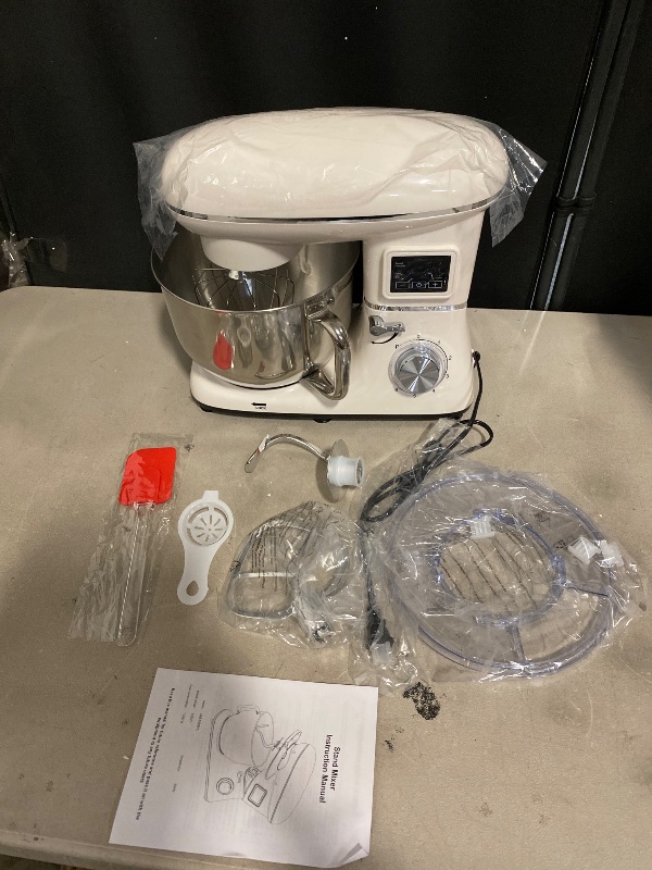 Photo 1 of 1500W Commercial Stand Mixer, 3-In-1 Stand Mixer- With 6 Pulse Settings, With Dough Hook+ Whisk+ Mixing Beater,Led Display,Easy To Clean,For Baking, Cake, Kneading,White