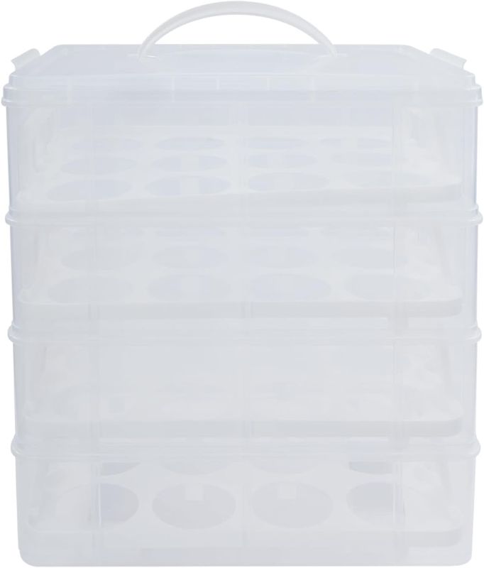 Photo 1 of 4 Tier Cupcake Carrier, Stackable Cupcake Holder Storage Container with Lid and Handle, Removable Tray Cake Transport Container for Cupcakes Muffins Cookies Desserts, Holds 48 Cupcakes