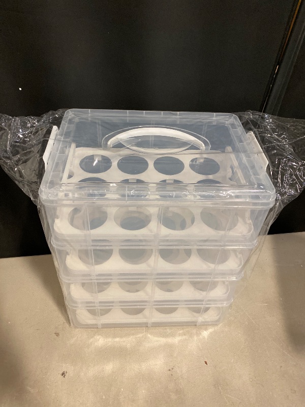 Photo 1 of 4 Tier Cupcake Carrier, Stackable Cupcake Holder Storage Container with Lid and Handle, Removable Tray Cake Transport Container for Cupcakes Muffins Cookies Desserts, Holds 48 Cupcakes