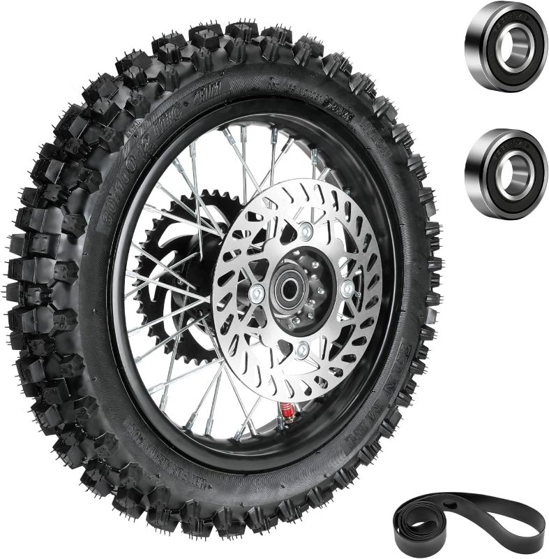 Photo 1 of 3.00-12 80/100-12 Rear Rim Wheel Tire Compatible with 90cc 110cc 125cc SSR125 Coolster QG-214 Taotao DB14 65 SX KX65 Baja DR70 Off Road Pit Dirt Bike Motorcycle Parts with Brake Rotor Sprocket