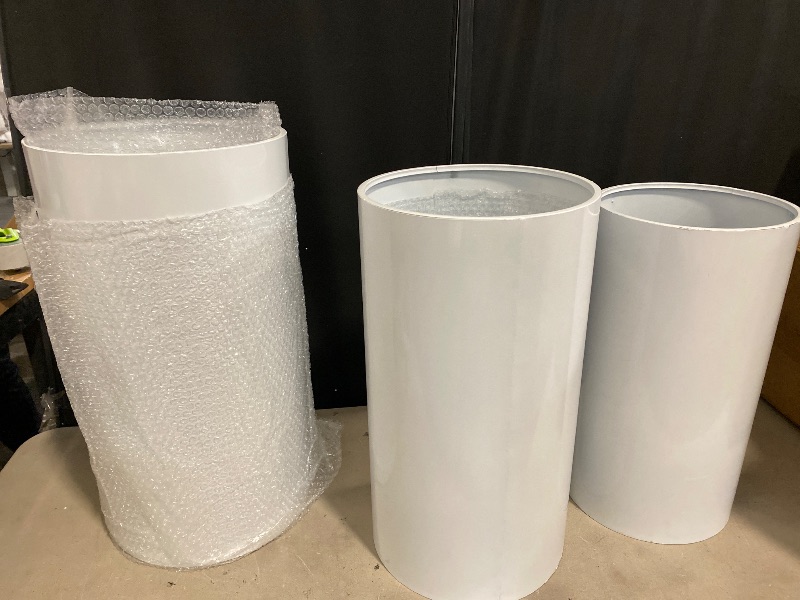 Photo 1 of Cylinder Pedestal Stands for Parties,Metal Cylinder Stands for Party White Round Display Pedestal Stand for Wedding Props Birthday Babyshower Party Event Decor 3PC(75/65/60)