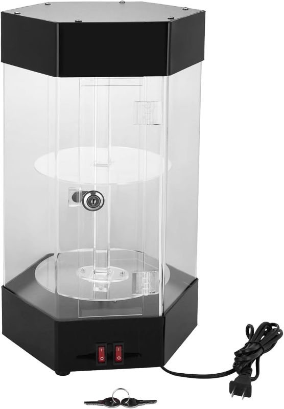 Photo 1 of LED Electric Rotating Acrylic Display Case with Lock and Keys,360° Rotating Acrylic Jewelry Display Case,2-Tier Free Standing Electric Rotating Display Case for Cosmetics,Jewelry, Watches, Sunglasses