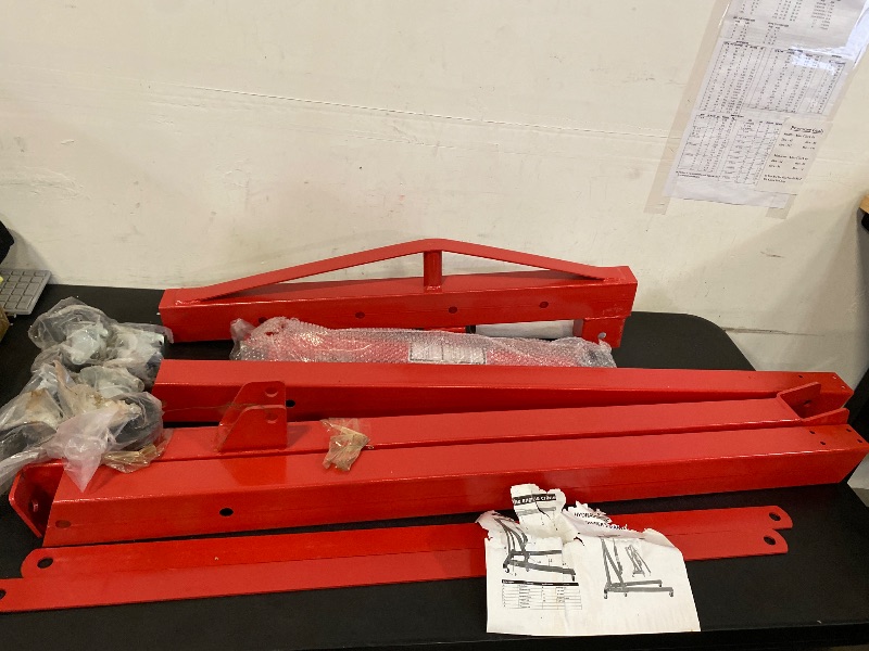 Photo 1 of 2 Ton Folding Hydraulic Engine Crane with Telescopic Boom and Outriggers and Hook, 4400 lbs Engine Hoist Workshop Crane Lifting Cherry Picker, Heavy Duty Steel Electric Hoist, Red