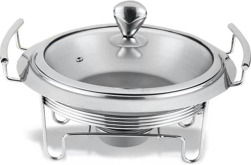 Photo 1 of Chafing Dish for Buffet Set, Catering Food Warmers, Round Chafing Dishes for Buffet, Warmer Tray, Stainless Steel with Glass Lid, for Parties, Dinners
