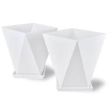 Photo 1 of Modern White Geometric Tapered Planter | Minimalist Design for Succulents, Herbs & Small Plants | Hostess, Holiday or Coworker Gift | 13" x 13" Indoor Flower Pot |