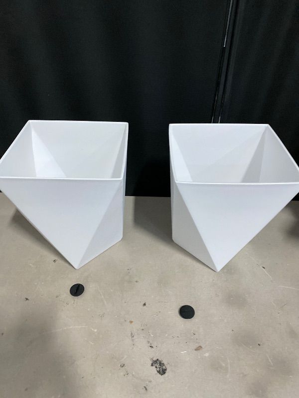Photo 1 of Modern White Geometric Tapered Planter | Minimalist Design for Succulents, Herbs & Small Plants | Hostess, Holiday or Coworker Gift | 13" x 13" Indoor Flower Pot |