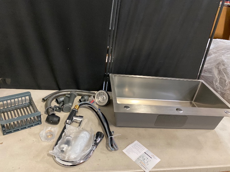 Photo 1 of 37 * 17.7in Drop In Kitchen Sink with 3 Holes,Silver Gray Topmount Stainless Steel Single Bowl Sinks With Drain basket & Soap dispenser