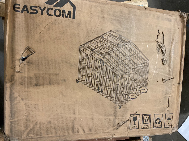 Photo 1 of Heavy Duty Dog Crate for German Shepherd & Large Breeds?Lockable Wheels,Chew-Proof Steel Kennel with Removable Roof Black Bowls for Eating/Drinking