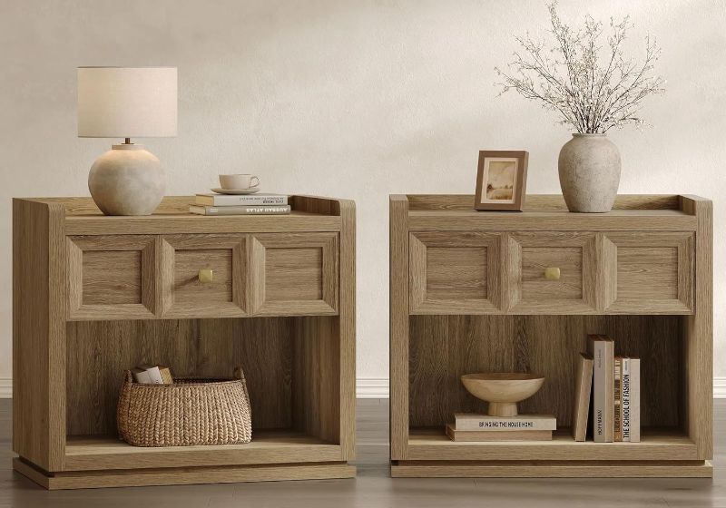 Photo 1 of Night Stand Set 2, 26" Wide Nightstands with Drawer, Large Queen Size Nightstands Set of 2, Modern Bedside Table for Bedroom, Side End Table (Brown Oak, 26-Inch)