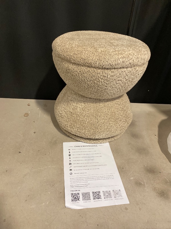 Photo 1 of Multi-Functional Boucle Ottoman, Vanity Stool Chair, Sturdy Rotating Wooden Footstool, Suitable for Living Room, Bedroom, and Entryway, Without Installation, Swivel, Camel