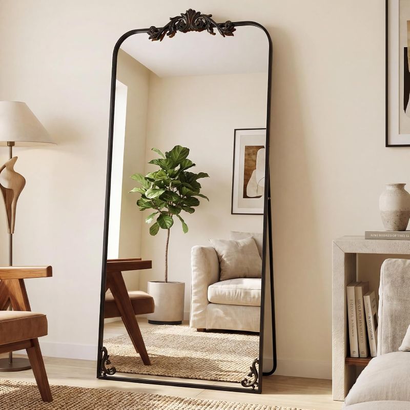 Photo 1 of Arched Full Length Mirror, 71"x27" Floor Mirror with Carved, Full Body Mirrors for HomeDecor, Standing/Halling Large Wall Mirror for Bedroom, Living Room, Cloakroom, Bronze, Luxury Style