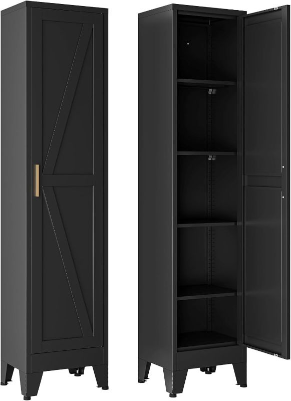 Photo 1 of 67" Tall Narrow Storage Cabinet with Reversible Doors and Adjustable Shelves,11.8" Deep By 15.7" Wide Metal Slim Cabinet for Bathroom Kitchen Garage Small Spaces,White