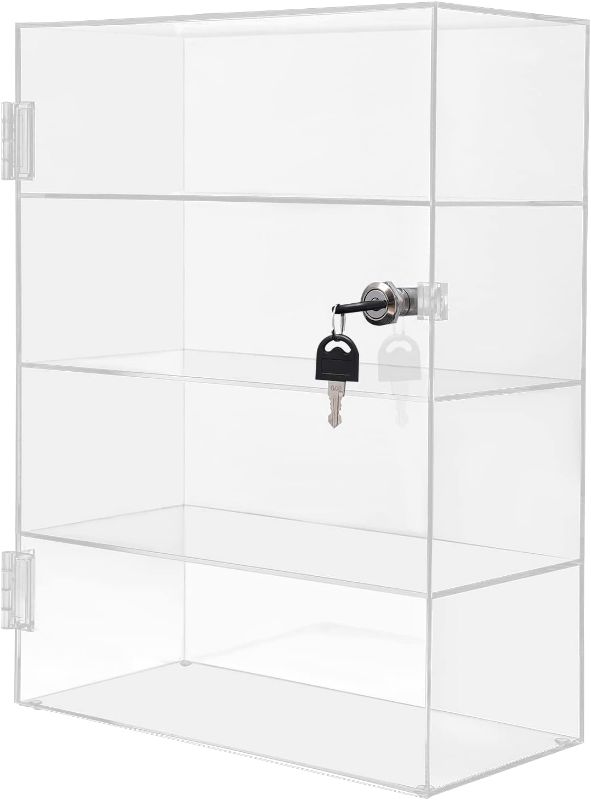 Photo 1 of Clear Acrylic Display Case,4 Layer Transparent Countertop Showcase,Protection Showcase with Lock for Toy Collectibles Office Retail Store Safe Storage Sunglasses Toys