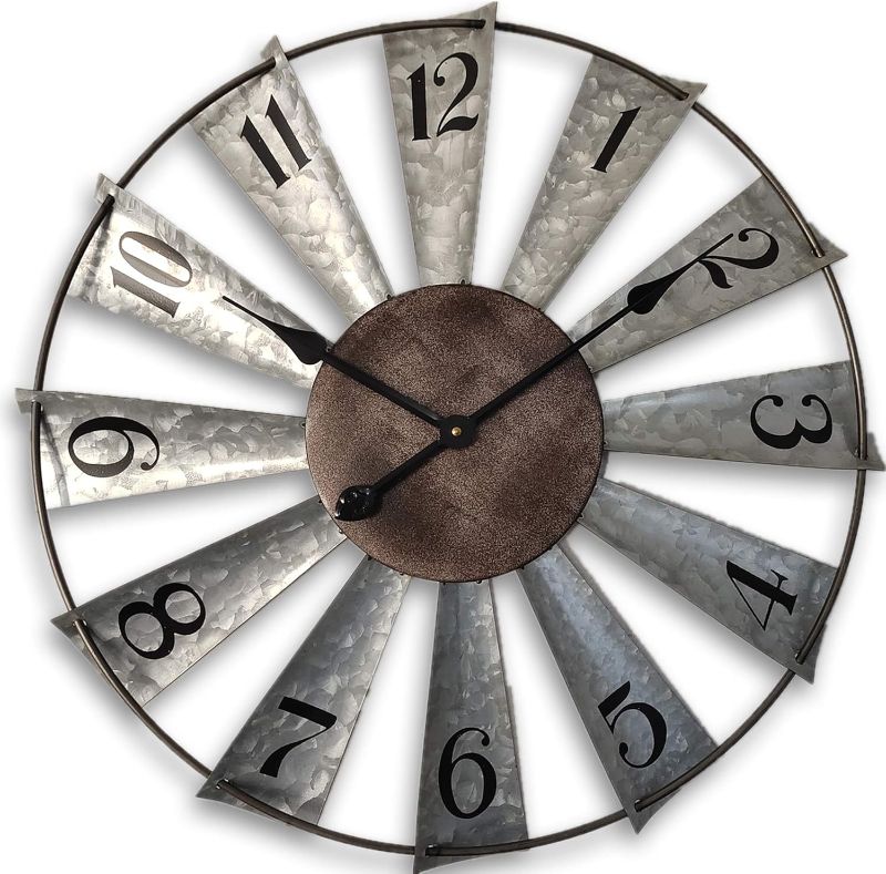 Photo 1 of 24inch Windmill Distressed Metal Wall Clocks Rustic Large Decorative Clock Oversized Farmhouse Decor,Non Ticking,Battery Operated