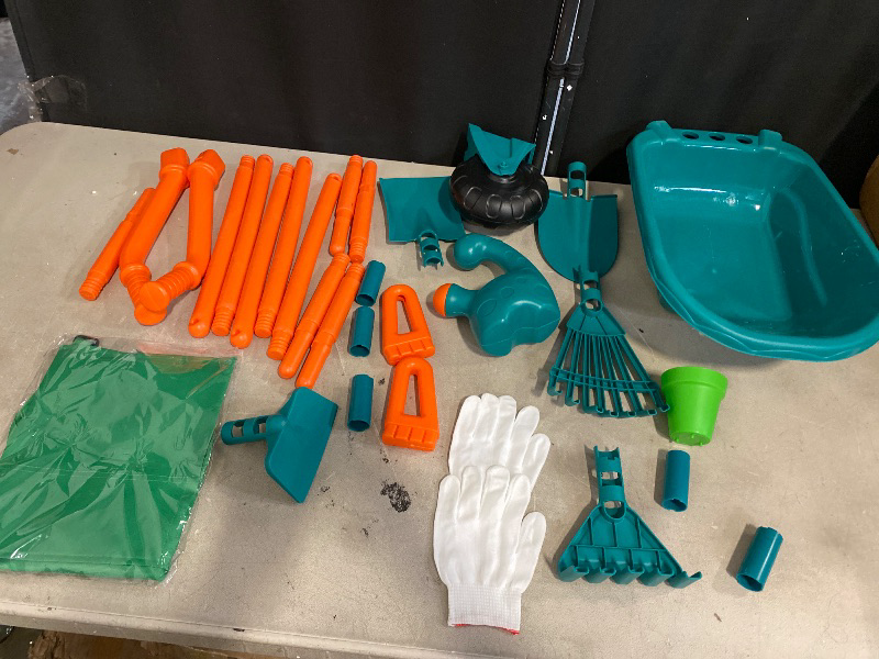 Photo 1 of Kids Wheelbarrow with Garden Tool Set, 10 Pcs Outdoor Garden Kit for Toddlers & Children Ages 3+, Includes Wheelbarrow, Watering Can, Gloves, Apron Children's Gardening Tool Set