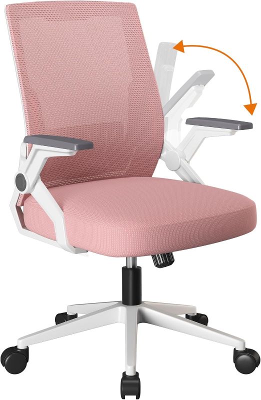 Photo 1 of Ergonomic Office Chair with Flip-up Armrests Executive Computer Chair for Home Office, Breathable Mesh & Comfy Lumbar Support Pink