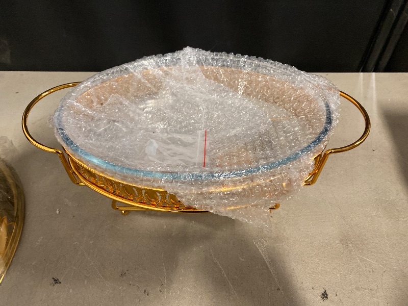 Photo 1 of Chafing Dish Buffet Set, Chafers And Buffet Warmers With Glass Food Tray, Metal Frame, 2 Fuel Holders And Lid, For Parties, Dinners And Catering (Color : Gold, Size : 2L)
