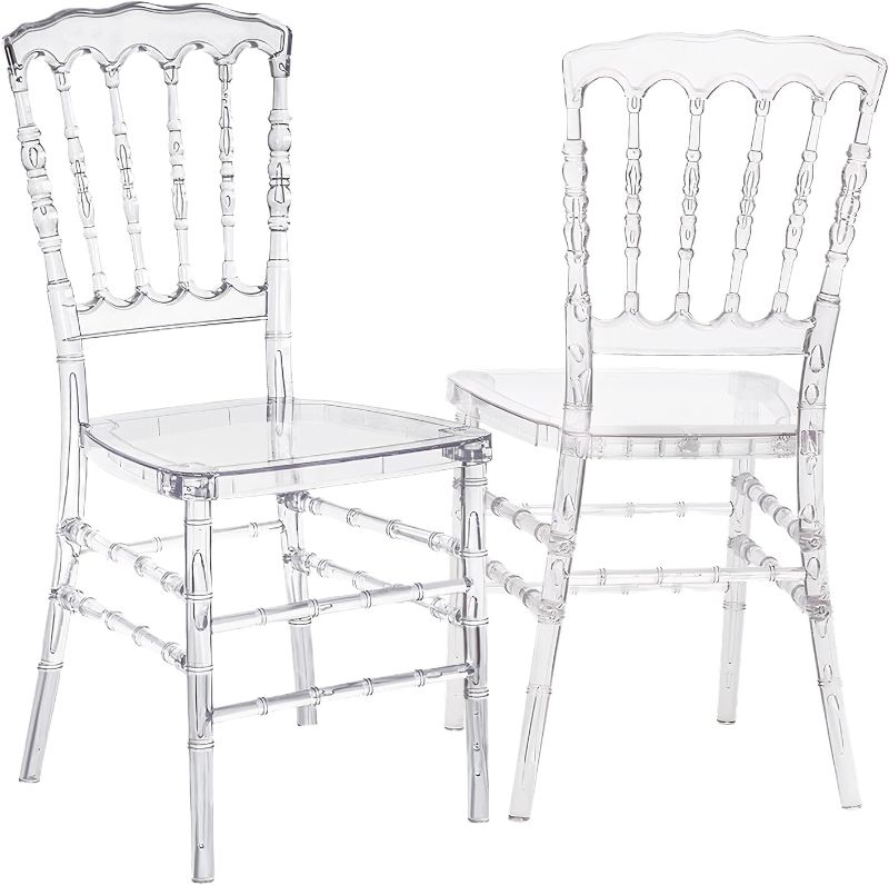 Photo 1 of Set of 4 Clear Crystal Acrylic Ghost Chairs, Accent Chairs, Napoleon Stacking Chiavari Dining Chairs for Restaurant, Weddings, Banquets, Events Transparent