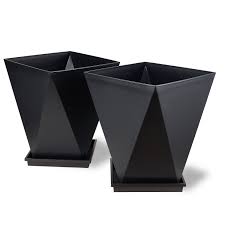 Photo 1 of Modern Black Geometric Tapered Planter | Minimalist Design for Succulents, Herbs & Small Plants | Hostess, Holiday or Coworker Gift | 13" x 13" Indoor Flower Pot |