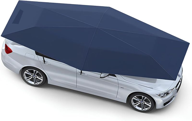Photo 1 of Car Cover Tent 15.09 x 7.55 ft Semi-Automatic Car Shade Canopy Removable Cars Awning Waterproof Sun-Proof Car Umbrella for Cars SUV Outdoor Shading (Silver Grey)