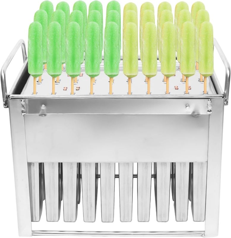Photo 1 of 30pcs Stainless Steel Ice Pop Models, Ice Pop Molds Set, Commercial Popular Ice Lolly Mould, Ice Cream Mold Stick Holder, Frozen Ice Cream Maker, Suitable For Home Use Manual Diy Ice Pops