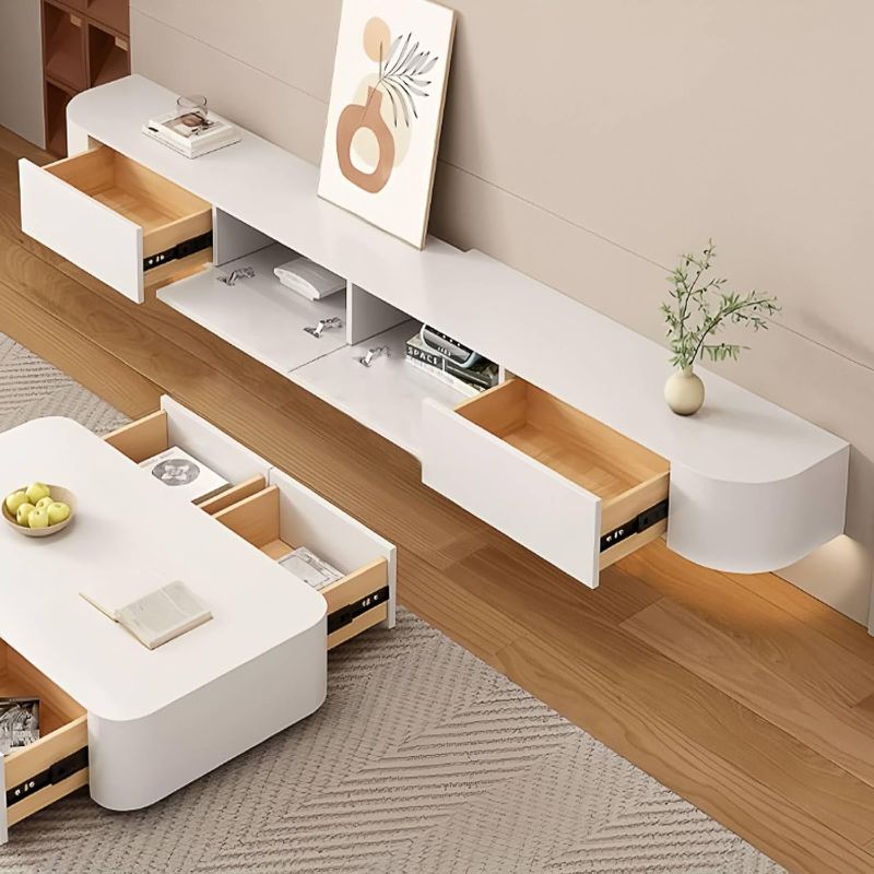 Photo 1 of Floating TV Stand with Drawers for Bedroom,Solid Wood Living Room tv Stand with LED Lights,Suitable for Various scenarios Wall Shelf TV Cabinet White&Light, 78.7"