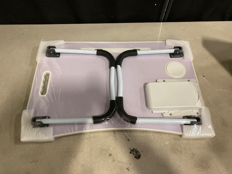 Photo 1 of Foldable Laptop Table, Portable Lap Desk Bed Table Tray, Laptop Stand with Cup Holder & Tablet Slot & Lifting Handle for Working Writing Drawing & Eating (Wood) 15.7"D x 23.5"W x 10"H