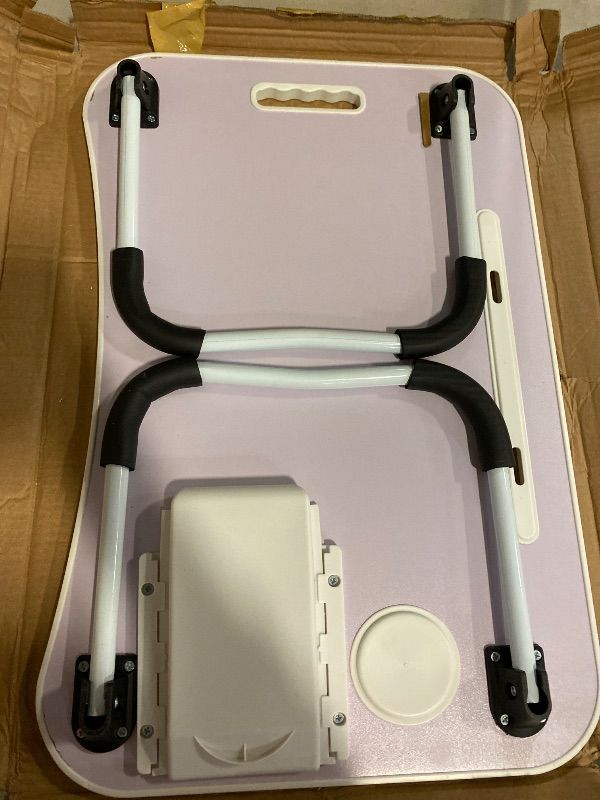 Photo 1 of Foldable Laptop Table, Portable Lap Desk Bed Table Tray, Laptop Stand with Cup Holder & Tablet Slot & Lifting Handle for Working Writing Drawing & Eating (Wood) 15.7"D x 23.5"W x 10"H