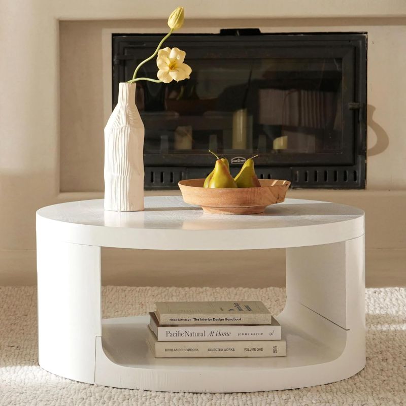 Photo 1 of Round Coffee Table with Storage, 31" Modern Living Room Table, 2 Tier Circle Wood Center Tables for Apartment, Living Room, Open-Style Storage White Tea Tables, 31"*14.1" (White) *Missing Hardware*