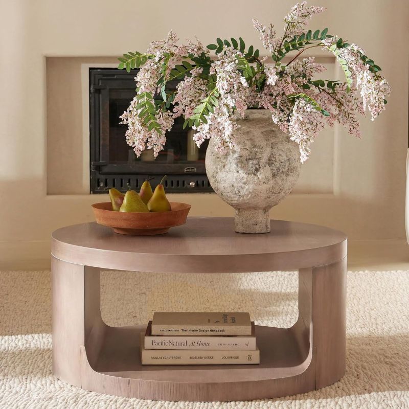 Photo 1 of Round Coffee Table with Storage, 31" Modern Living Room Table, 2 Tier Circle Wood Center Tables for Apartment, Living Room, Open-Style Storage Tea Tables, 31"*14.1" (Brown) 
