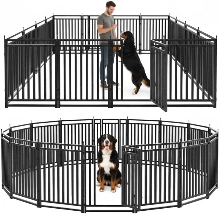 Photo 1 of Dog Playpen Dog Fence Outdoor for Yard 40" H with 16 Panels Sturdy Portable Puppy Playpen for Indoor Outdoor RV Camping Use - Black Silver
