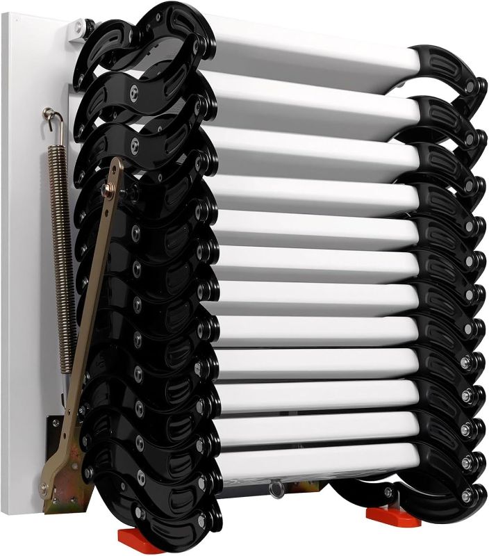 Photo 1 of 660 Pounds Capacity Iron Alloy Attic Ladder, 12 Step Wall-Mounted Folding Loft Ladder for Garage and Basement