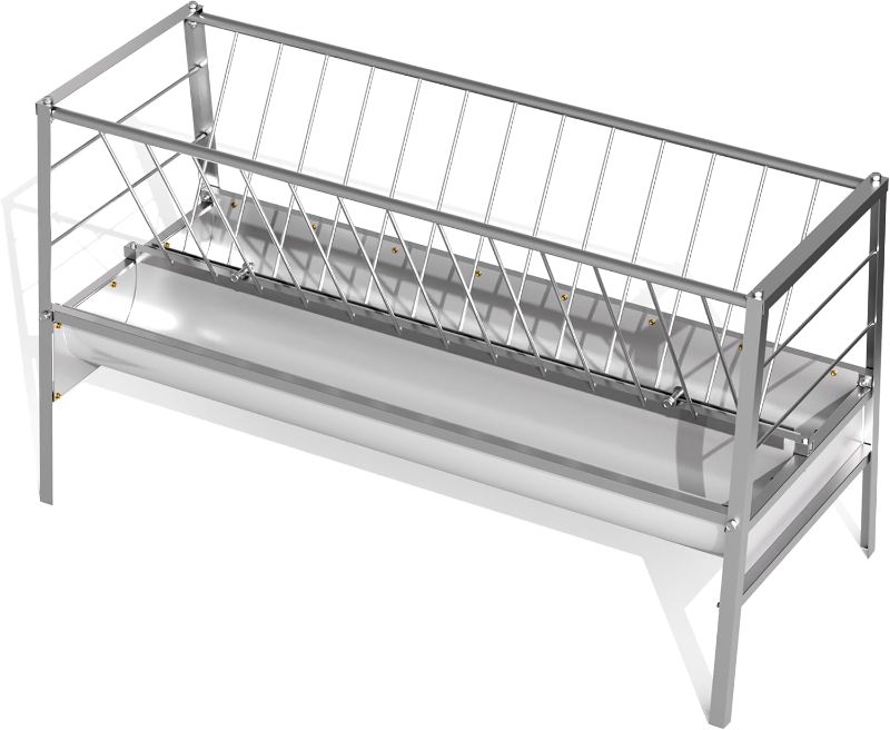 Photo 1 of 62" L Goat Hay Feeder 92 Gallon Large Capacity, Stainless Steel 2-in-1 Hay & Grain Feeder for Goats, Sheep, Horses | Freestanding Outdoor Farm Livestock Feeder, Easy Assembly