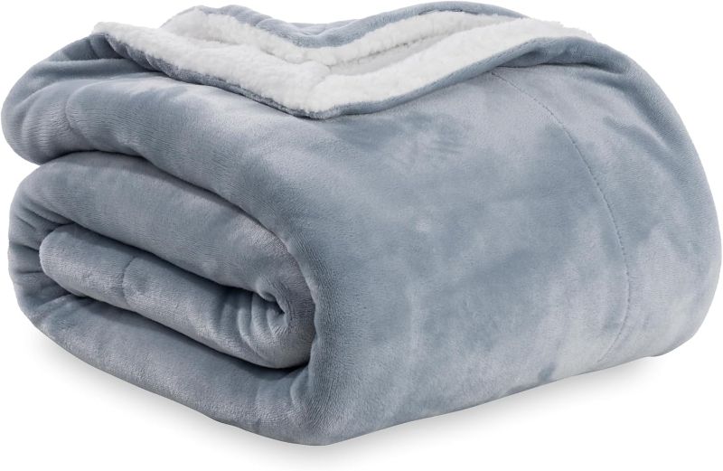 Photo 1 of Blanket-Sherpa Fleece Blanket, Warm and Soft Loftmink Reversible Blanket for Bed, Sofa and Travel, Polar Blue, 90 in x 108 in
