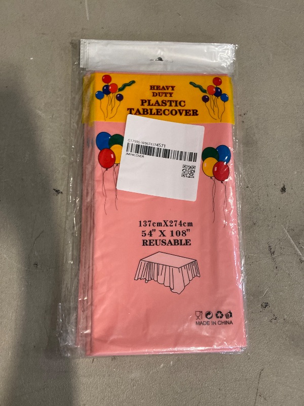 Photo 1 of 4 Pack 54" x 108" Square Tablecloth for Party and Celebration Decor for Birthday and Holiday Dinner Table Decor Table Cover Tablecloths for 8 Foot Rectangle Tables Plastic, Pink