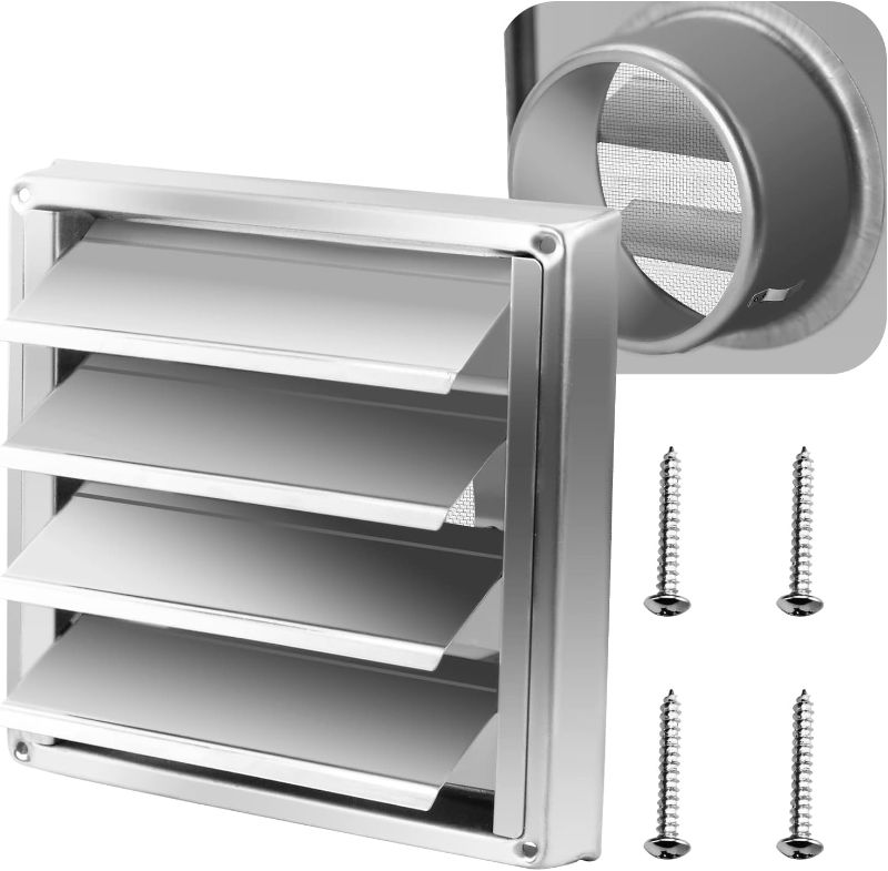 Photo 1 of 4'' Metal Dryer Vent Cover with Metal Mesh Screen, 7"x7" Outdoor Stainless Steel Louvered Vent Cover Includes 4 Screw for Easy Installation
