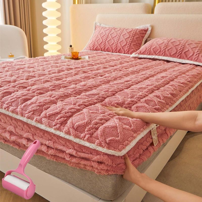 Photo 1 of (QN) Elastic Bed Sheets,Super Soft Cozy Comfy Elastic Fitted Bed with Two Pillowcase,Suitable for Fall Winter and Spring (Pink,Queen)