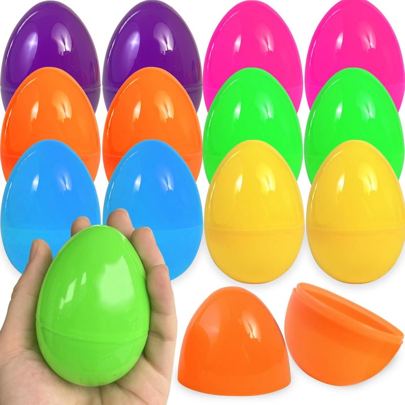Photo 1 of Empty plastic eggs 3.4 inch unfilled plastic Easter eggs for Easter Egg Hunt Suprise Egg Stuffers Filler Easter Decorations 12Pcs