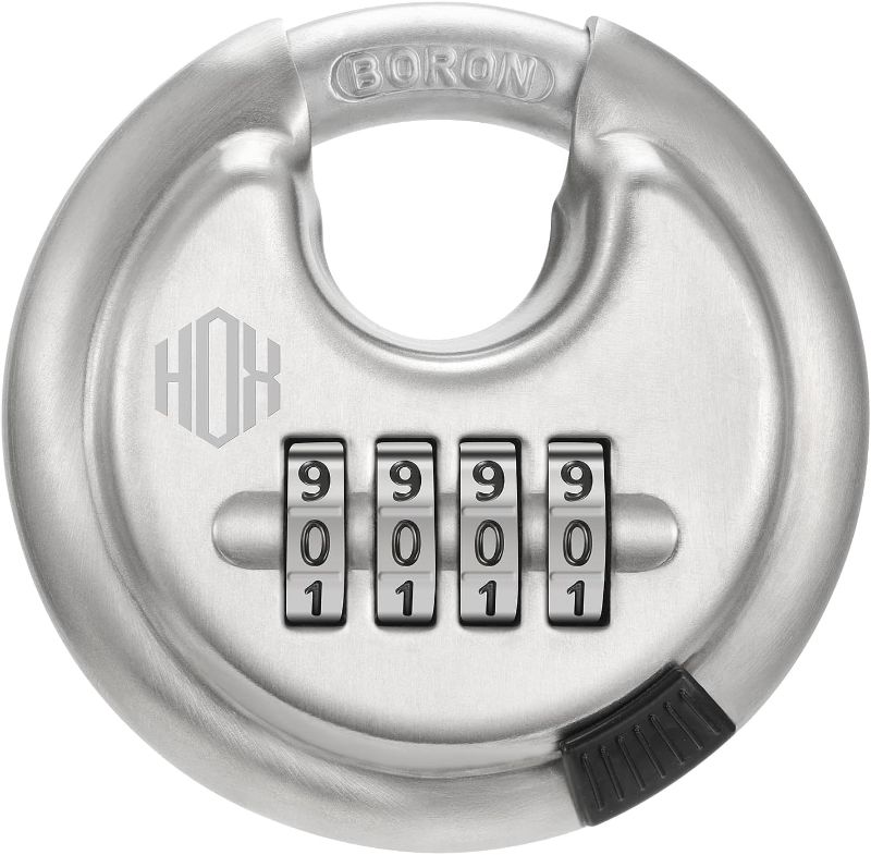 Photo 1 of HOX Boron Shackle Combination Disc Lock, 70mm Stainless Steel Body, Heavy-Duty Weather-Resistant and Anti-Cut Padlock for Storage Units, Garages, Sliding Doors, and Cabinets (1 Pack)