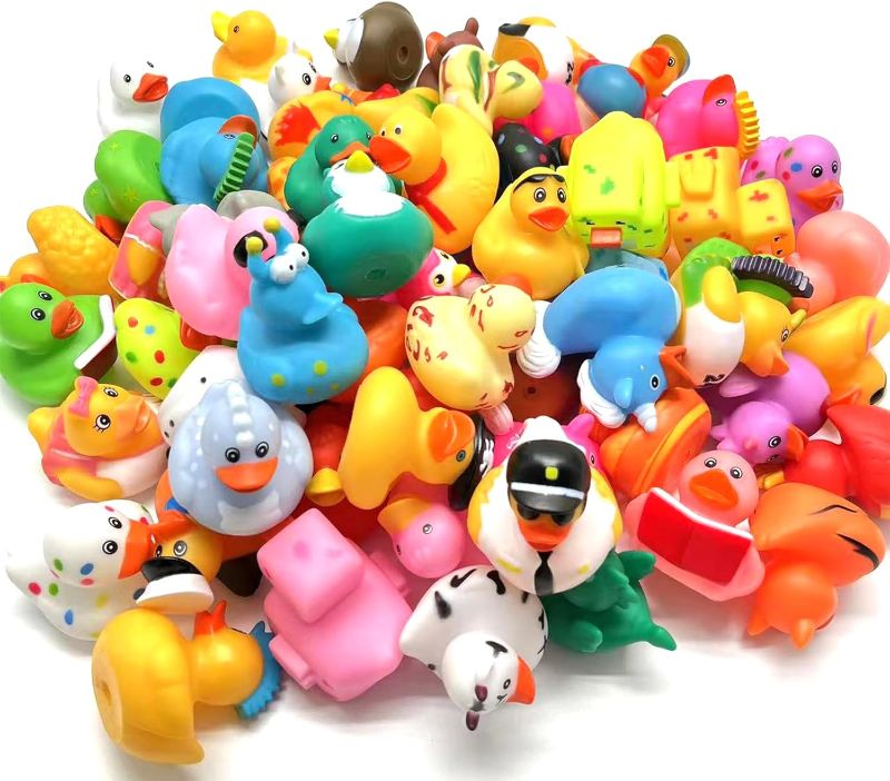 Photo 1 of 100 Pcs Rubber Ducks, Random Assortment Ducks Bulk, Mini Rubber Duckies for Toddler Baby Bath Toys, Kids Bath Pool Toys Birthday Gifts Party Favors