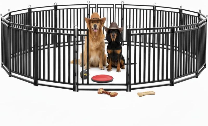 Photo 1 of Dog Playpen 47 Inch Height 16 Panels Dog Fence Outdoor Indoor Metal Dog Pen for Large/Medium/Small Dogs for Yard Camping and RV | Black-Silver