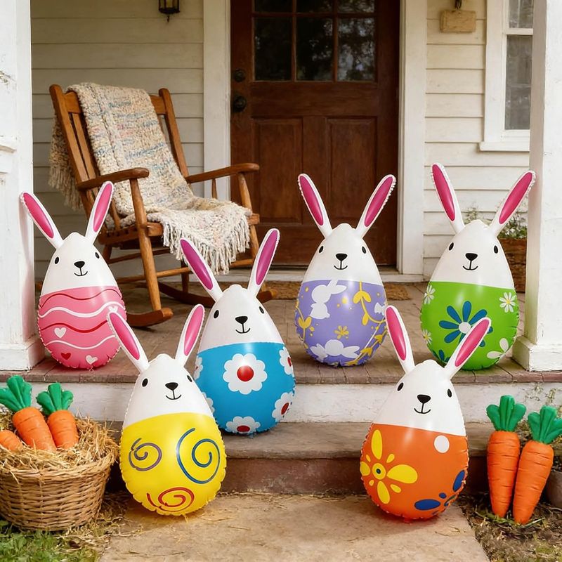 Photo 1 of 6Pcs Inflatable Easter Bunny Eggs Balloons, 16 Inch Easter Eggs Rabbit Decorations Outdoor Blow up Colorful Bunny Ornaments for Spring Holiday Garden