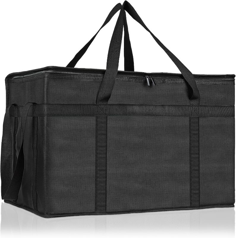 View 1 of Insulated Bags for Food Delivery, XXXL Pizza Delivery Bags, Large Capacity Cooler Bag Keep Food Warm for Grocery Shopping and Catering, Foldable, Heavy-Duty (Black)