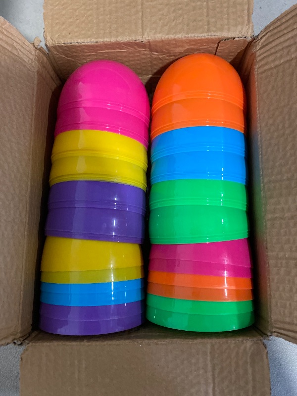 Photo 1 of Empty plastic eggs 3.4 inch unfilled plastic Easter eggs for Easter Egg Hunt Suprise Egg Stuffers Filler Easter Decorations 12Pcs